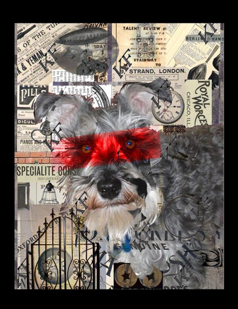 Pop Art Schnauzer Hund 5x7 Kunstdruck Bild 1