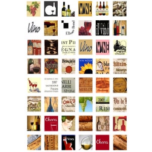 Puede incluir: Un collage de imágenes coloridas relacionadas con el vino, que incluyen uvas, botellas, sacacorchos y copas de vino. Las imágenes están dispuestas en una cuadrícula y presentan varios textos, como "Vino", "Wine" y "Cheers".