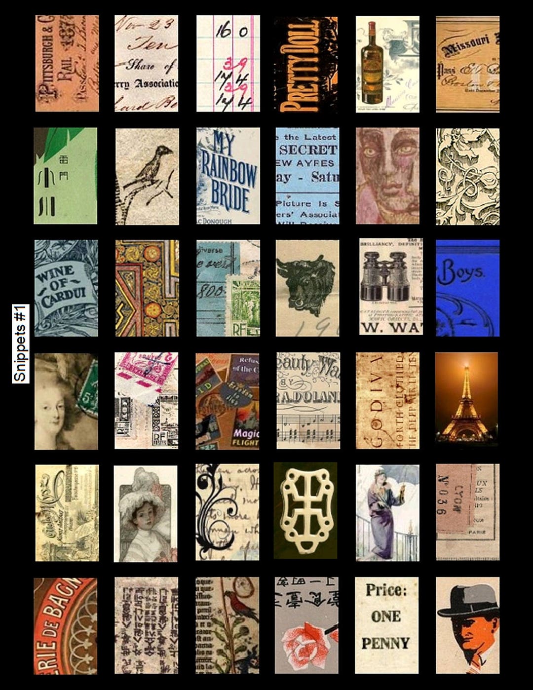 Snippets No. 1 - 1x1.5 Inch - Digital Collage Sheet - Instant Download ...