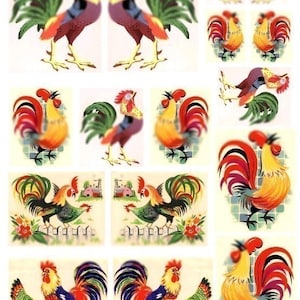 década de 1950 gallos retro cocina arte - Collage Digital hoja - descarga inmediata