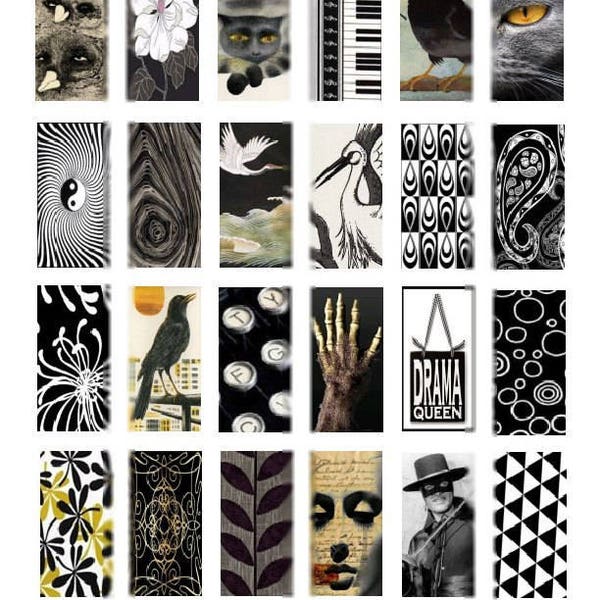 Basic Blacks Domino - 1x2 - Digital Collage Sheet - Instant Download