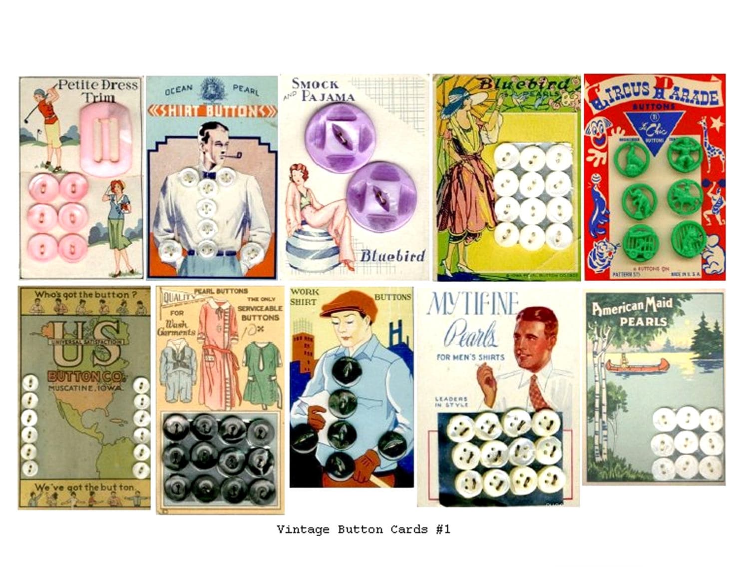Design Button Card Vintage Button Cards No. 1 - Digital Collage Sheet - Instant Download ...