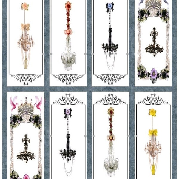 Ornate Chandeliers - Tags or Bookmarks - Digital Collage Sheet - Instant Download