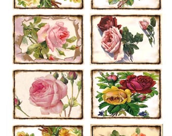 Shabby Grunge Roses - Digital Collage Sheet - Instant Download