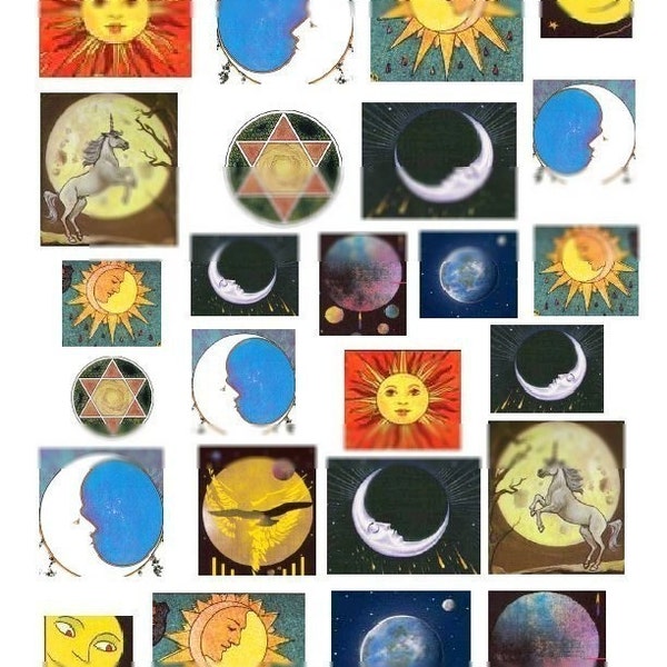 Sun Moon and Stars No. 1 - Digital Collage Sheet - Instant Download