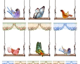 Vogels en vlinders - Digital Collage Sheet - Direct downloaden