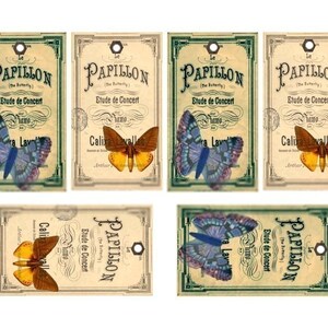 Papillon - Frans Butterfly HangTags - digitale Collage Sheet - Instant Download