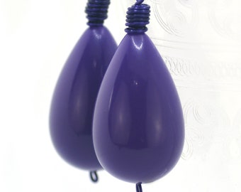 Bold Lightweight Earrings Featuring Large Vintage 1950s-'60s Purple Lucite Teardrop Beads Hypoallergenic Niobium Ear Wires