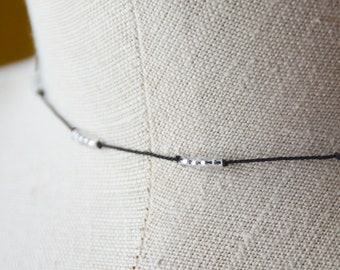 Delicate Short Layering Necklace Featuring Teeny Tiny 1.5x2mm Faceted Clear Crystal Rondelles  Hand-knotted on Pure Silk Cord