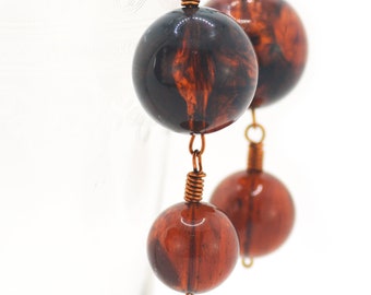 Bold Lightweight Earrings Featuring Vintage Lucite Faux-Amber Large Dark Golden Brown Round Beads Copper Wire Niobium Ear Wires