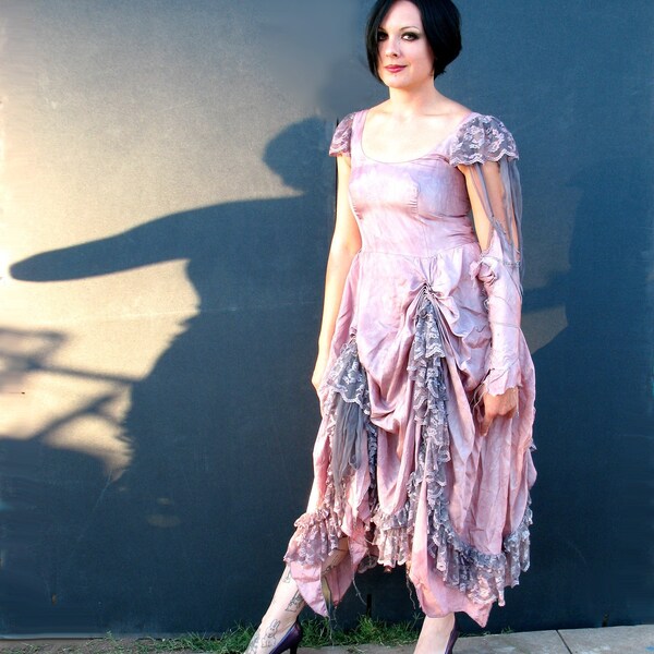 Steampunk Zombie - reconstructed dyed dress - Gauntlet - Elegant Ball gown tatters - Small