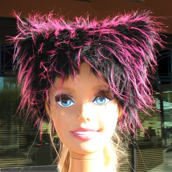 KIDS Pink KOZY KITTY Hat Pink Black faux fur hat Krazy Etsy