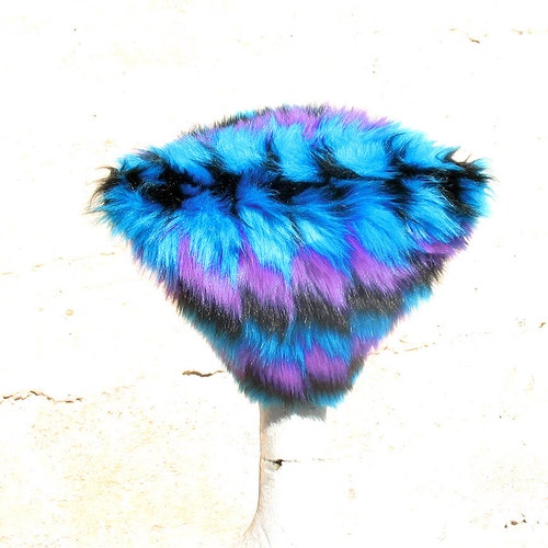 Blue Parallelogram Kozy Kitty Hat - Turquoise Purple Black Geometric fuzzy Faux Fur hat Raver hat Women Men S M L XL  Burning Man Blacklight
