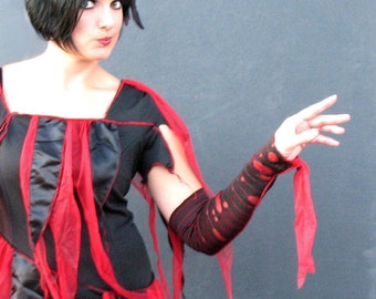 Bloody Gauntlet Zombie Sleeve Arm Warmers - Red black holey fashionista Halloween costume accessories armwarmers Zombie costume