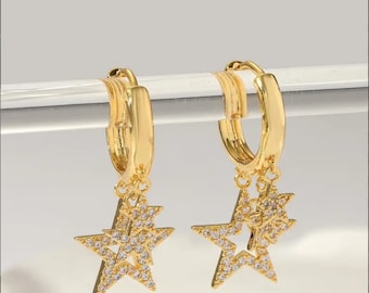 Stellar Hollow Star Earrings, 18K Gold Plated, Chic Jewelry for Women and Girls.