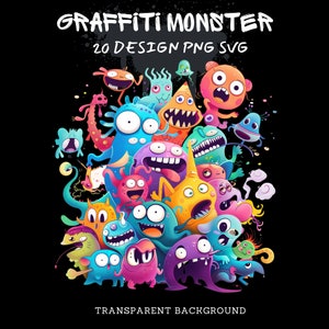 Clipart monstre mignon, 20 PNG, monstres duveteux, monstres kawaii, bébé monstre, monstre graffiti, monstre de dessin animé, décoration de chambre, fête d'enfants