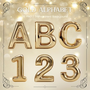 Gold Alphabet PNG: Luxury Metallic Letters, Elegant Font (Digital Download)
