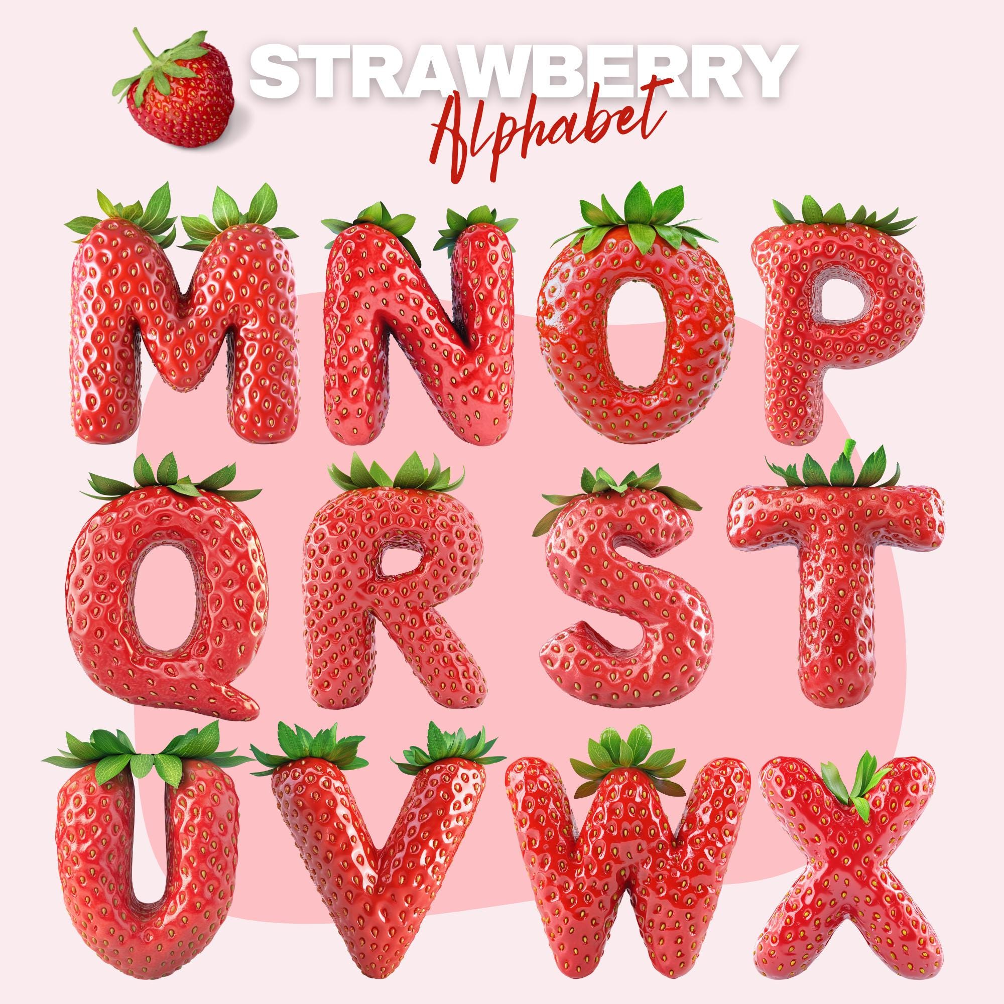 Strawberry Alphabet Clipart, Fruit Letters PNG Digital Download - Etsy