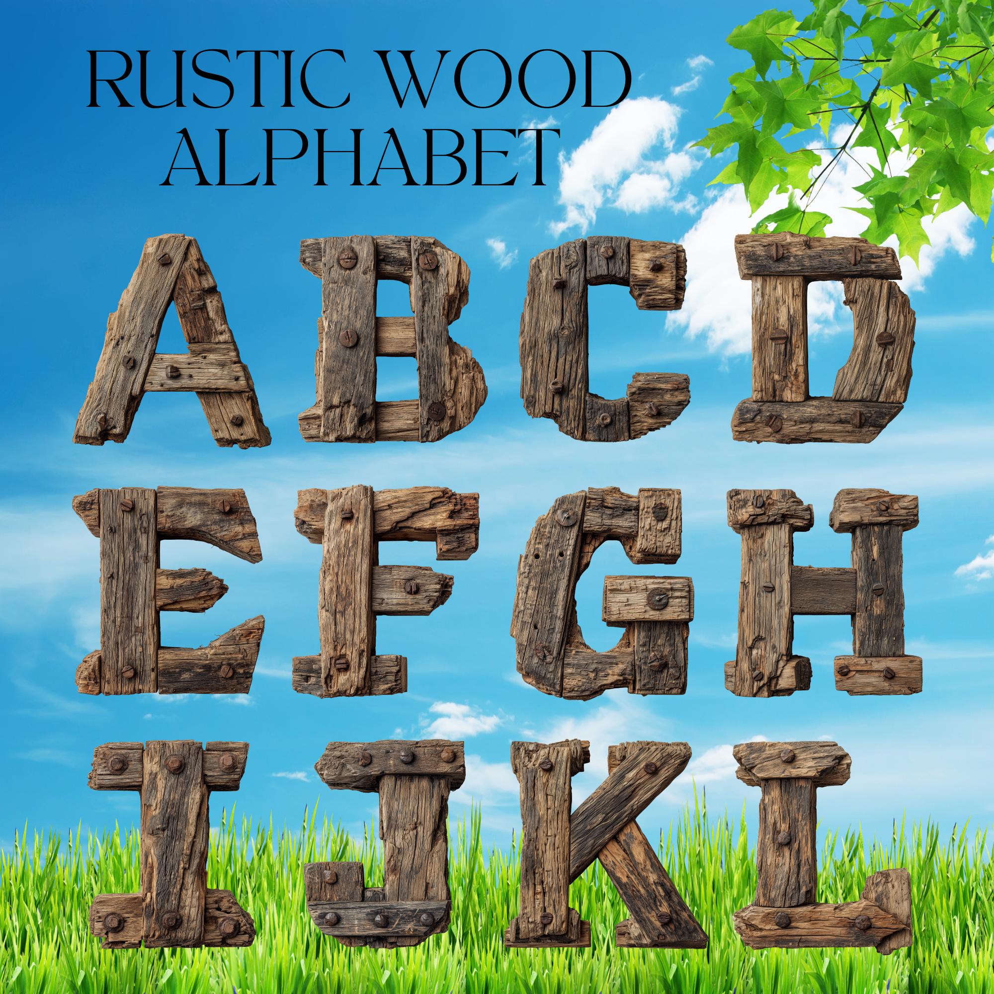Timber Font Style Rustic Wood Alphabet PNG, Farmhouse Wooden Letters, Vintage Timber Font ...