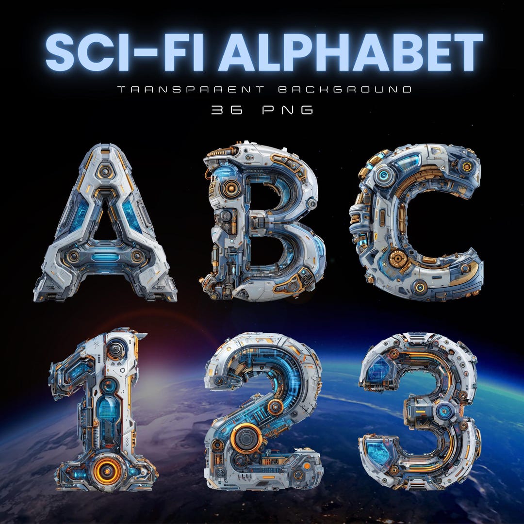 Tech Alphabet Numbers Sci-fi Alphabet PNG, Futuristic Tech Letters & Numbers, Cyberpunk Font ...
