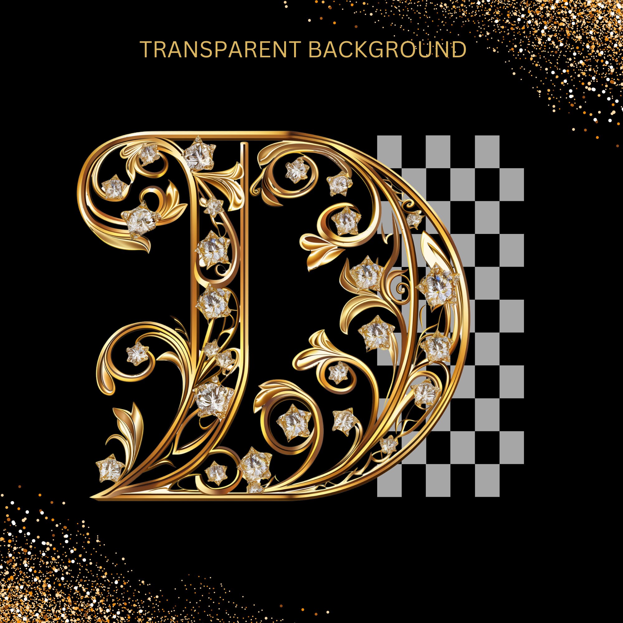 Gold Diamond Alphabet Clipart: 36 PNG Letters & Numbers (digital ...