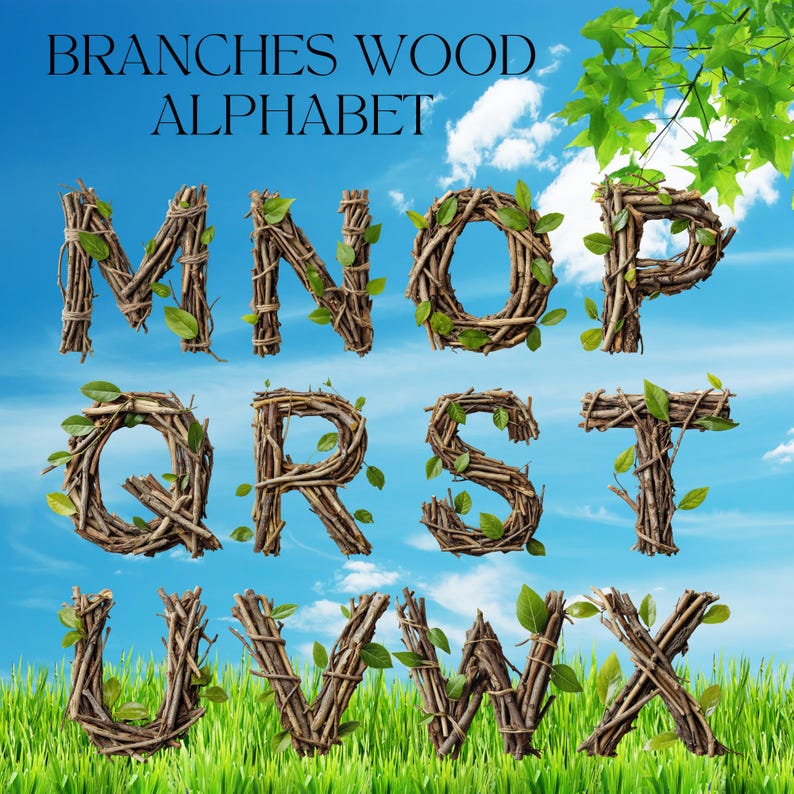 Tree Branch Lettering R Wood Branch Alphabet PNG, Rustic Nature Letters & Numbers Font, Digital ...