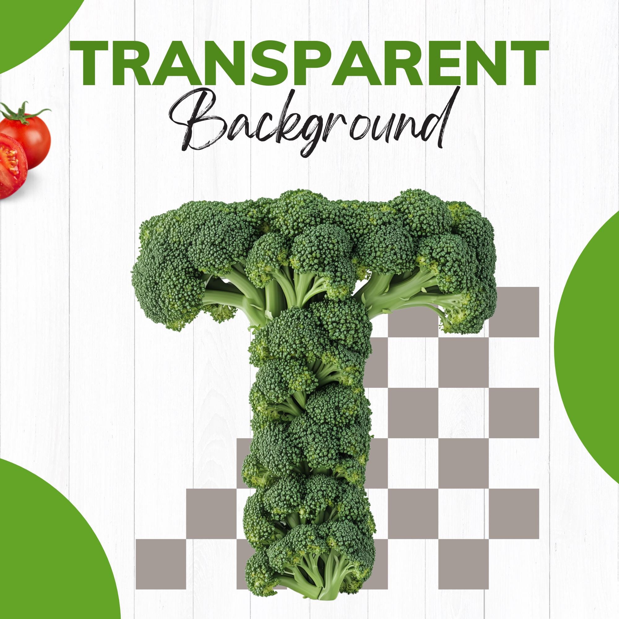 Broccoli Alphabet Clipart: Green Vegetable Font (36 PNG Digital ...