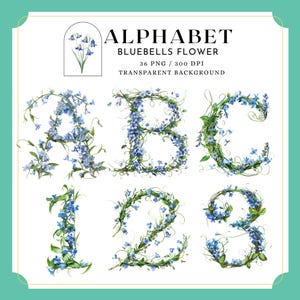 Letras florales, Alfabeto floral, 36PNG, Fuente botánica, Letras de flores silvestres, Flores silvestres imprimibles, Alfabeto decorativo, Letras de campanillas