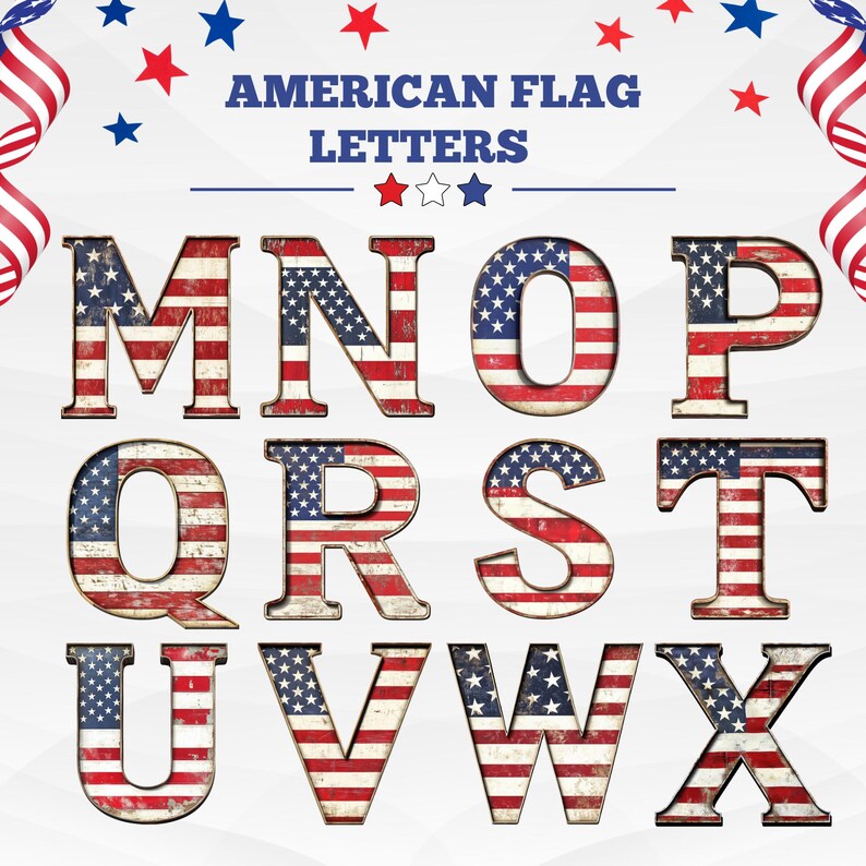 American Flag Letters & Numbers: Vintage USA Alphabet PNG, Digital ...
