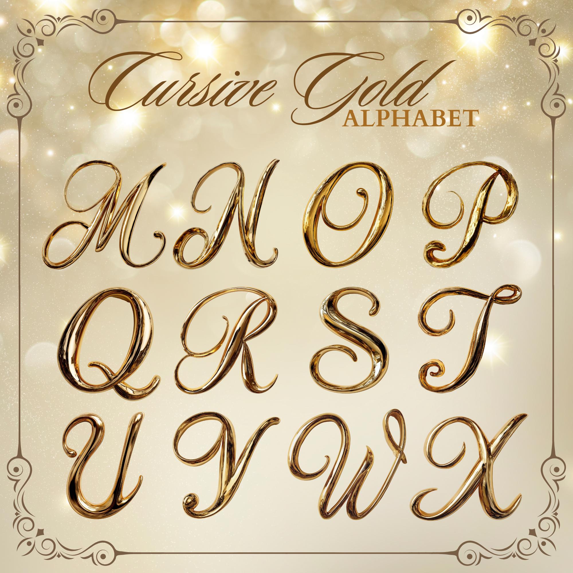 Cursive Gold Alphabet Clipart, Metallic Font PNG Digital Download - Etsy