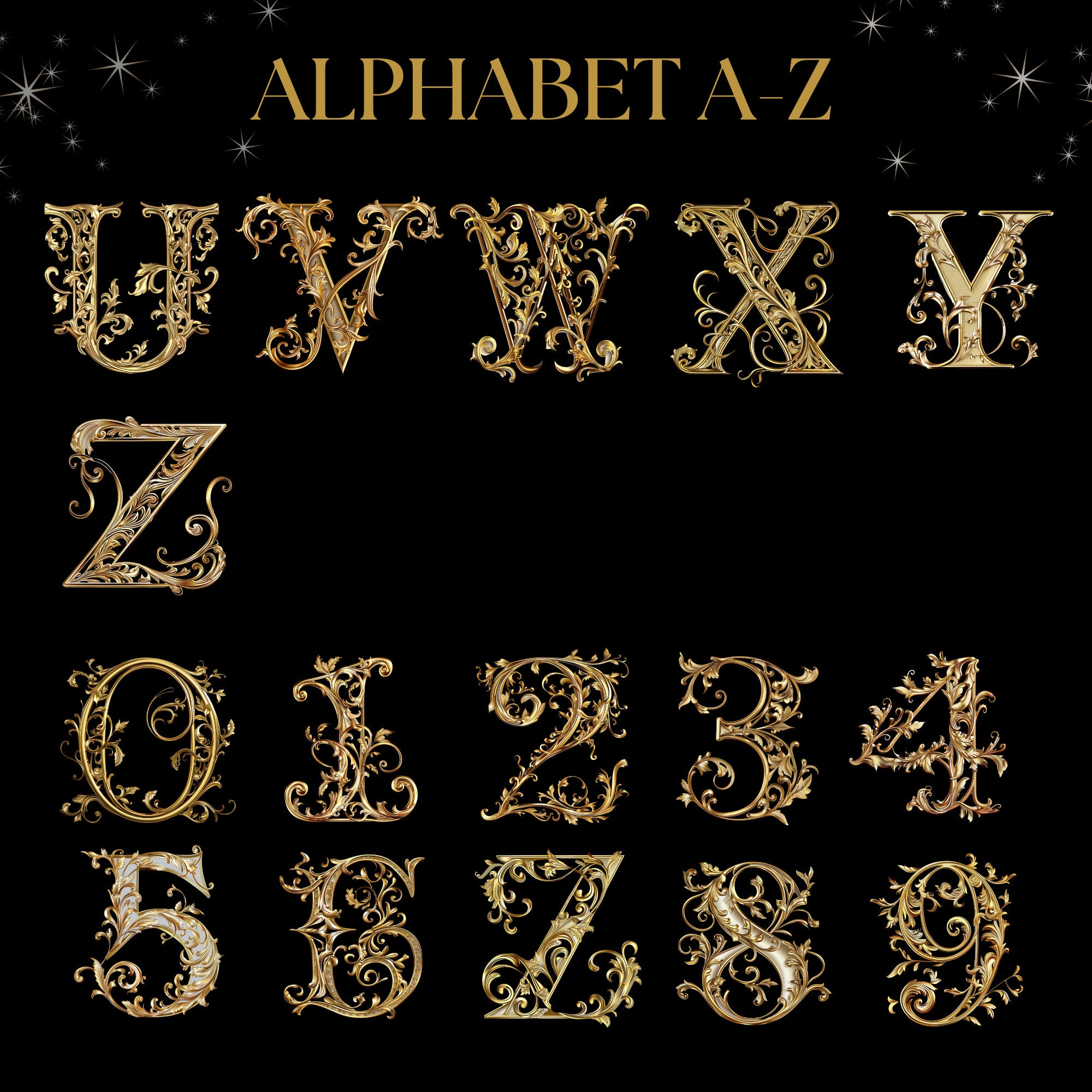 Gold Alphabet, Gold Letters, PNG, Luxury Letters, Metallic Letters