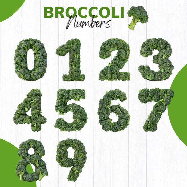 Broccoli Alphabet Clipart: Green Vegetable Font (36 PNG Digital ...
