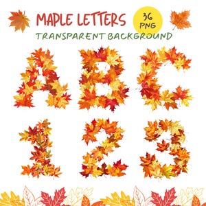Maple Leaves Alphabet Clipart, Fall ABC Letters, Autumn Letters, Autumn Font, 36 PNGs, Maple Leaves Letters, Autumn Clipart, Thanksgiving.