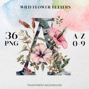 letras de flores silvestres, letras florales, imágenes prediseñadas de flores silvestres, 36 PNG, flores silvestres, flores silvestres imprimibles, alfabeto de flores, letras de flores, florales