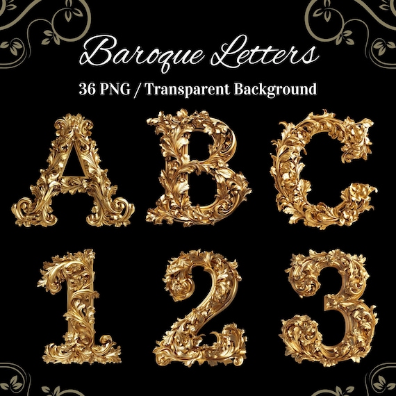 Baroque Gold Alphabet Clipart: Ornate Vintage Letters (36 PNG) - Etsy