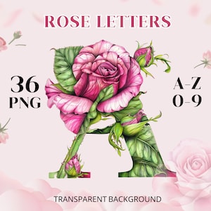 バラの文字、花のアルファベット、36PNG、ピンクの花のバンドル、ピンクのアルファベット、バラのアルファベット、文字のクリップアート、アルファベットのクリップアート、デジタル ダウンロード
