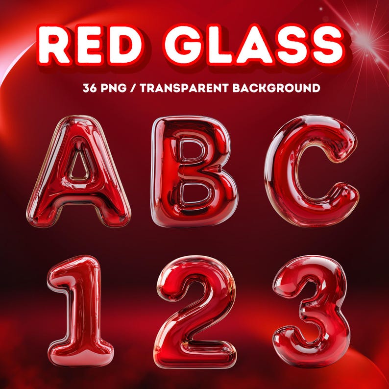 Red Glass Alphabet PNG, Glossy Liquid Letters and Numbers, 3D Shiny ...