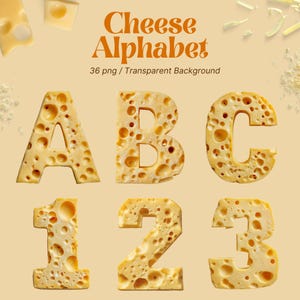 Cheese Alphabet Clipart PNG, Swiss Cheese Letters and Numbers 36 PNG Files with Transparent Background, , food font, Swiss Cheese elements