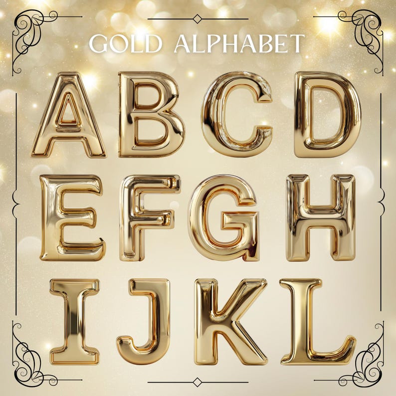 Gold Alphabet PNG: Luxury Metallic Letters, Elegant Font (digital ...