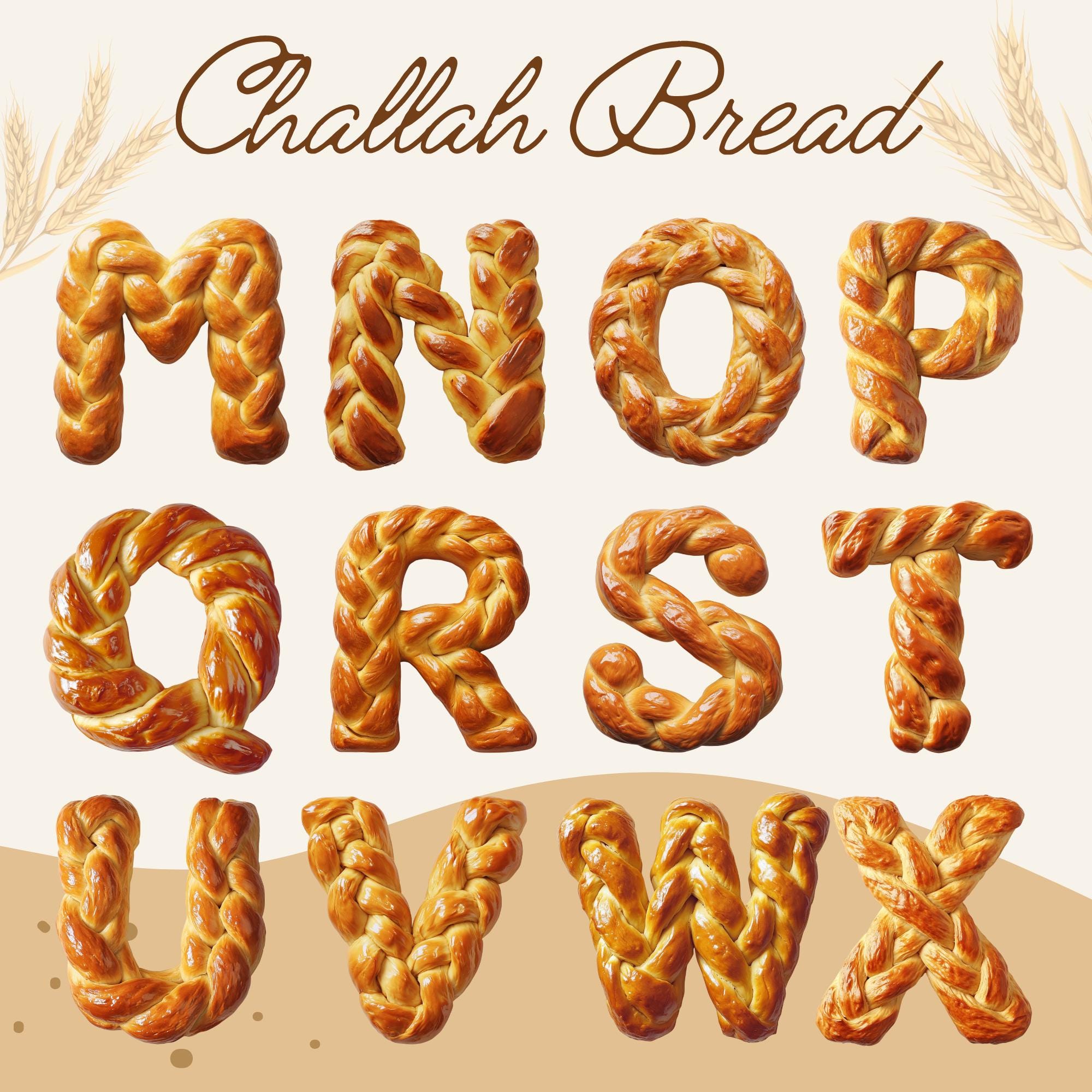 Challah Bread Alphabet Clipart: Braided Bakery Font (PNG) - Etsy