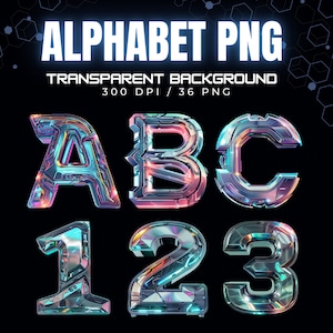 Un impresionante conjunto de letras y números futuristas en alta resolución con fondo transparente PNG, Alfabeto cyberpunk, Fuente mecánica