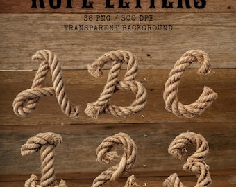 Rope Alphabet Clipart, Rustic Rope Letters and Numbers PNG, Western Cowboy Font Digital Download