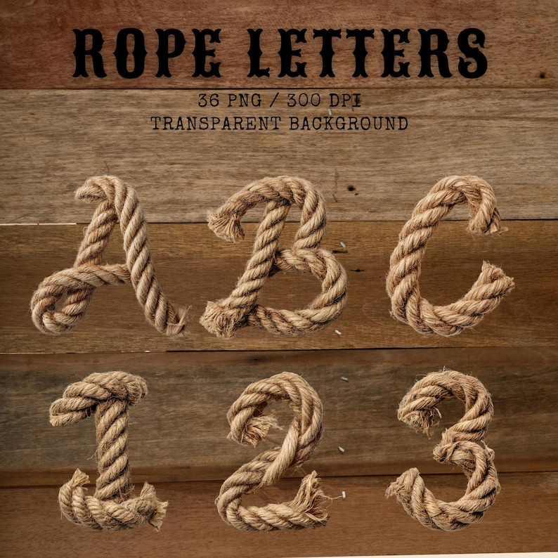 Numbers In Rope Rope Alphabet Clipart, Rustic Rope Letters and Numbers PNG, Western ...