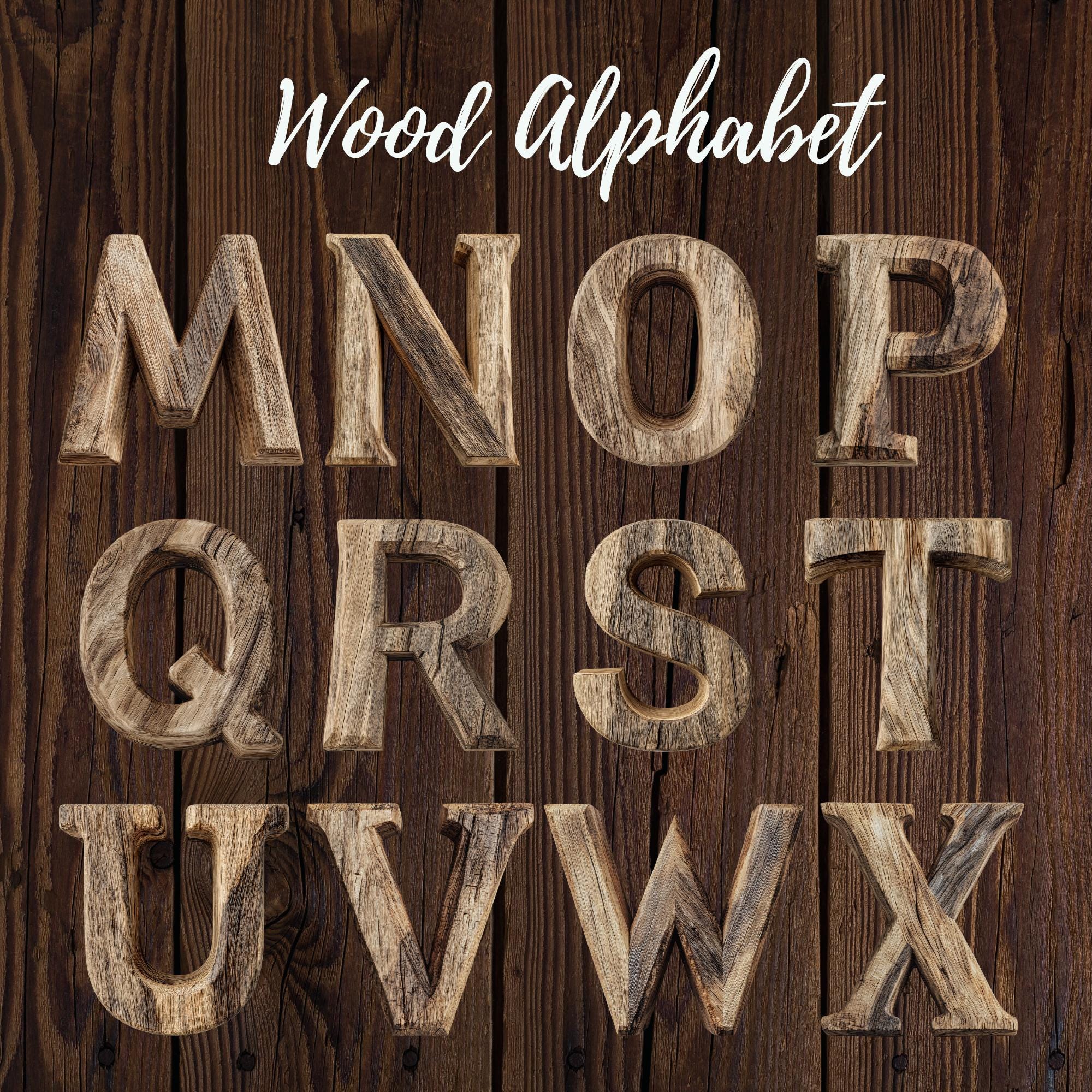 Rustic Wood Alphabet Clipart: Farmhouse Letters and Numbers PNG Digital ...