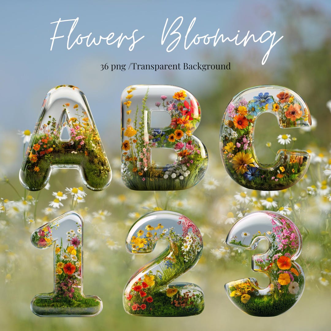 Floral Alphabet, Meadow Flower Letters & Numbers, Botanical ABC Clipart ...