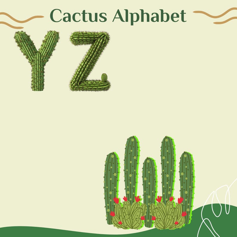 Cactus Alphabet Clipart: Desert Font, Succulent Letters (36 PNG Digital ...