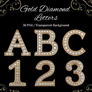 Gold Diamant Buchstaben 36 PNG Clipart, Hochzeits-Alphabet, Luxusschrift, goldener Buchstabe, elegante Buchstaben, digitaler Download für Handwerk & Design