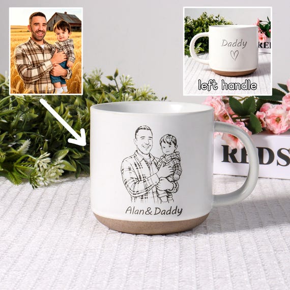 Personalized Ceramic Mug: Laser Engraved Design,Custom Pottery Coffee Mug for Dad/Husband/Mom, Mug Engraved Gift, Father's Day Gift