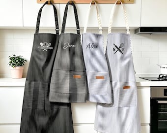 Tablier brodé personnalisé avec nom - Cadeau personnalisé pour les amateurs de cuisine, de pâtisserie ou d'artisanat, tablier pour enfants, cadeau de fête des pères