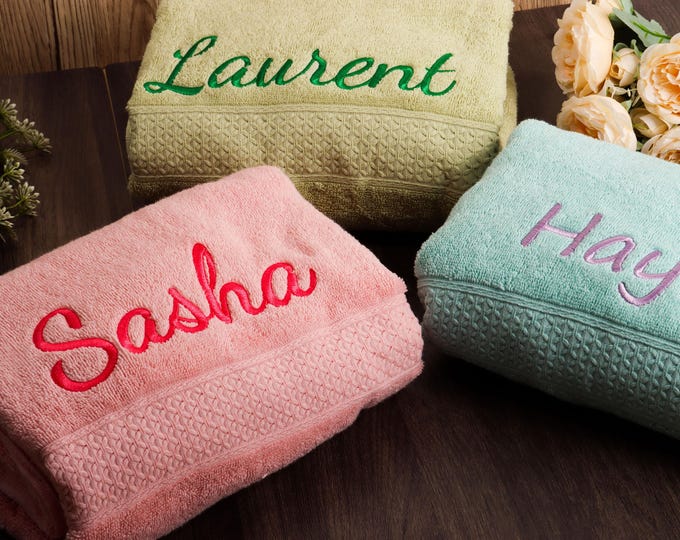 Custom Embroidered Towel - Embroidered Text/ Name Towel - Embroidered Towel with Your Design - Embroidered Velvet Towel